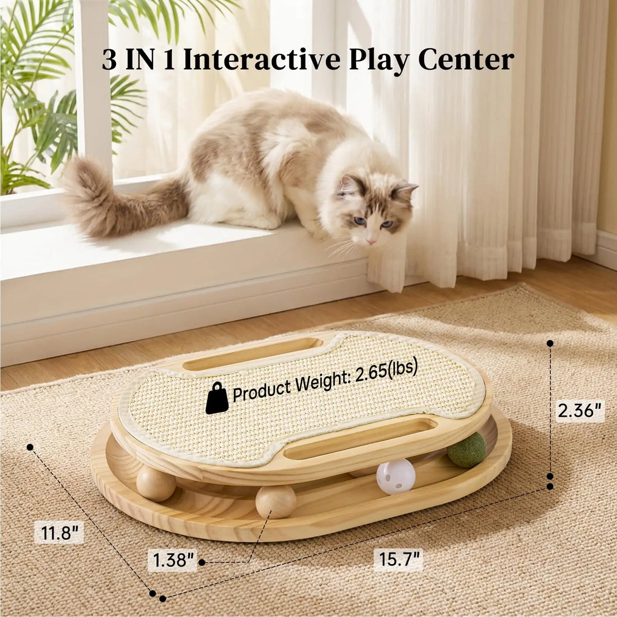 Cat Scratcher With Sisal Pad And Interactive Ball Track Toy