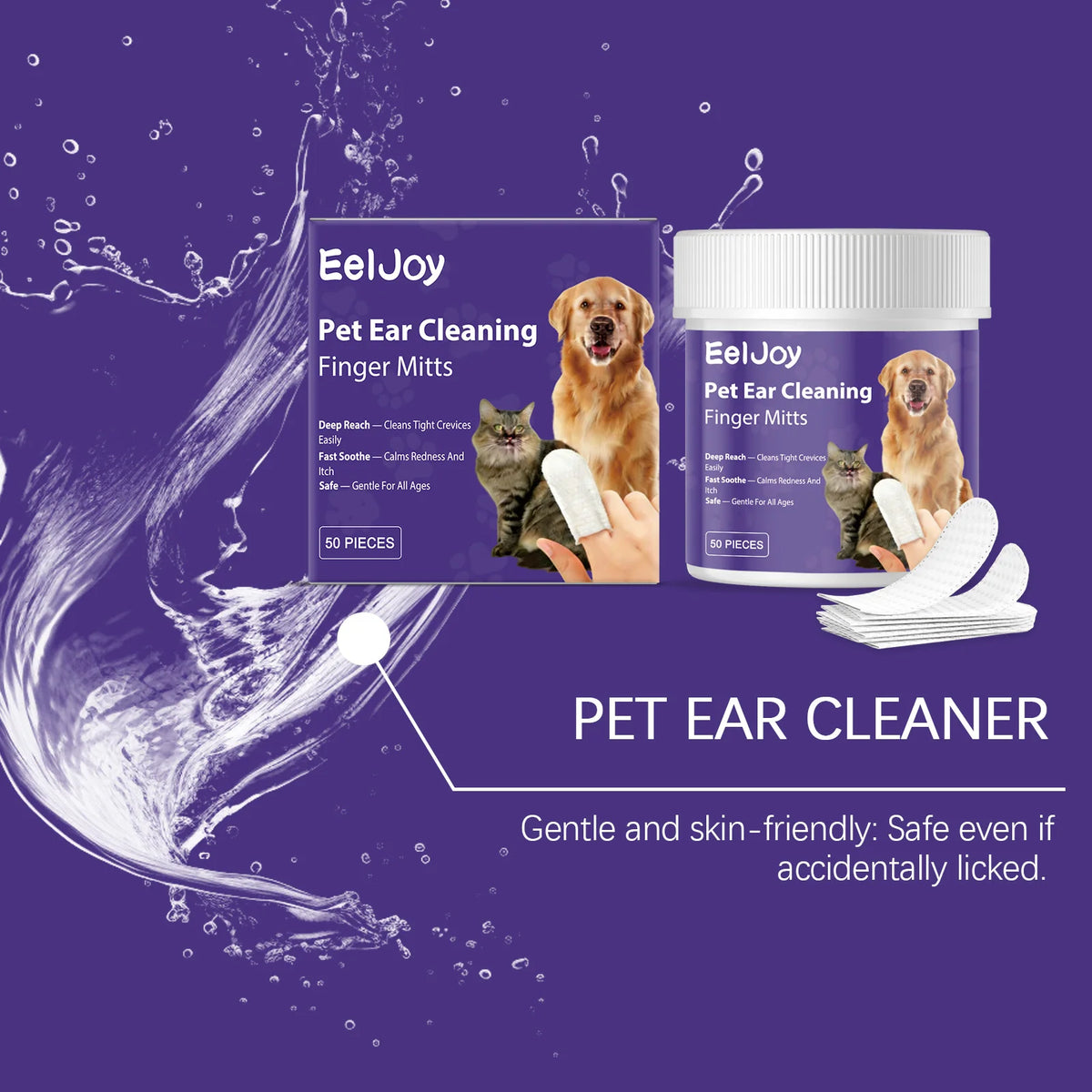 Gentle Pet Ear Cleaning Finger Wipes for Dogs and Cats