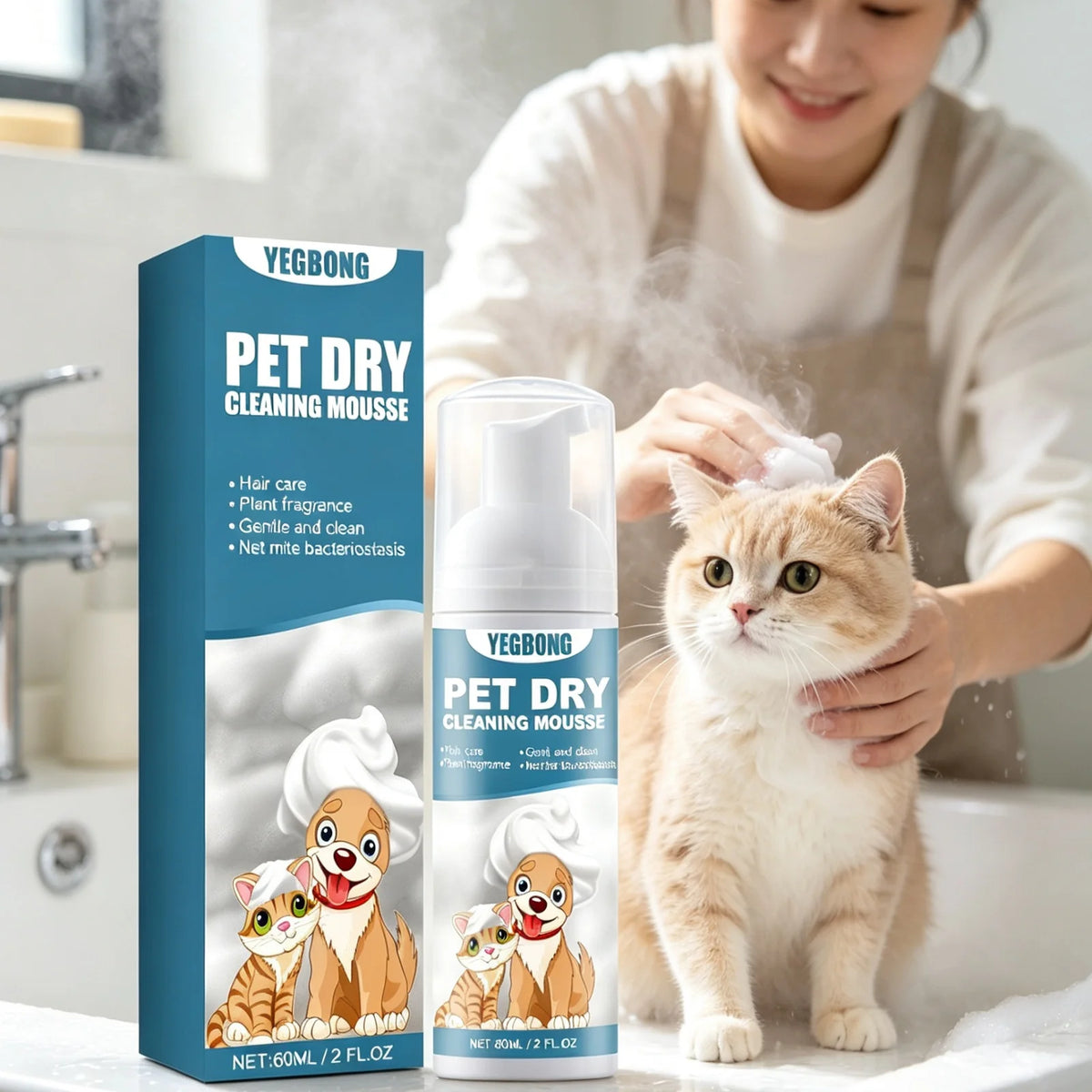 YEGBONG Pet Dry Shampoo Mousse for Gentle Skin Cleansing