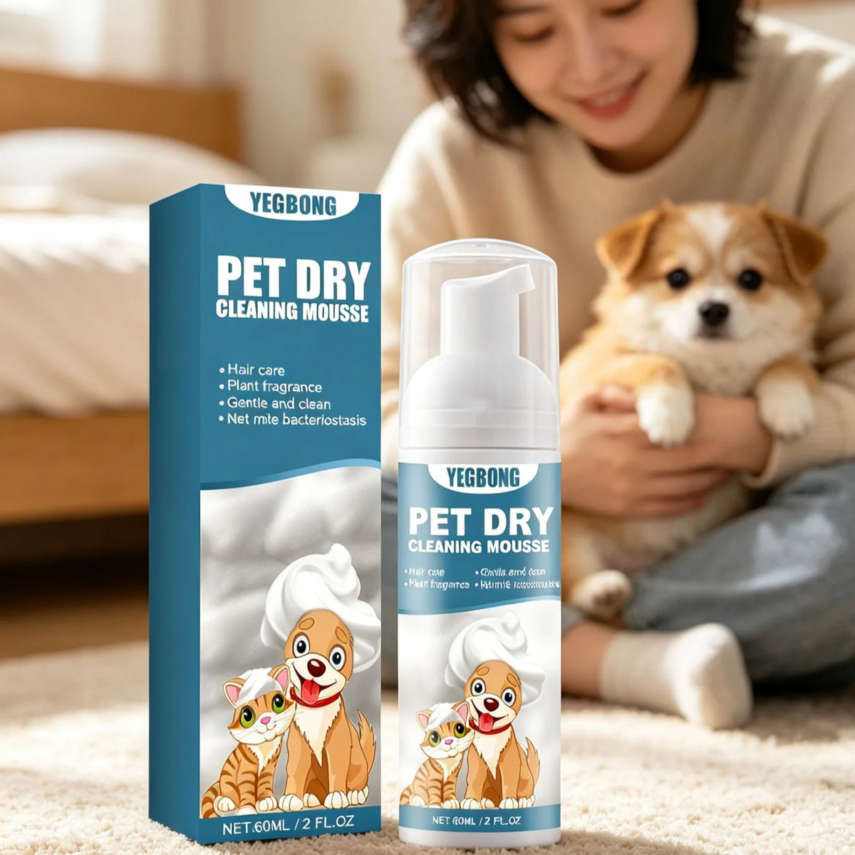 YEGBONG Pet Dry Shampoo Mousse for Gentle Skin Cleansing