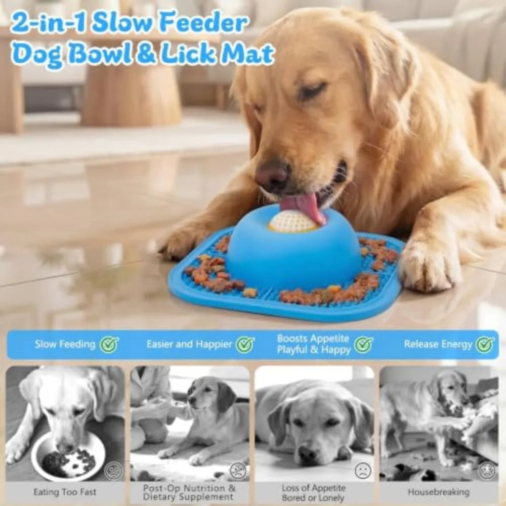 Slow Feeder Dog Bowl With Lick Mat And Rolling Ball