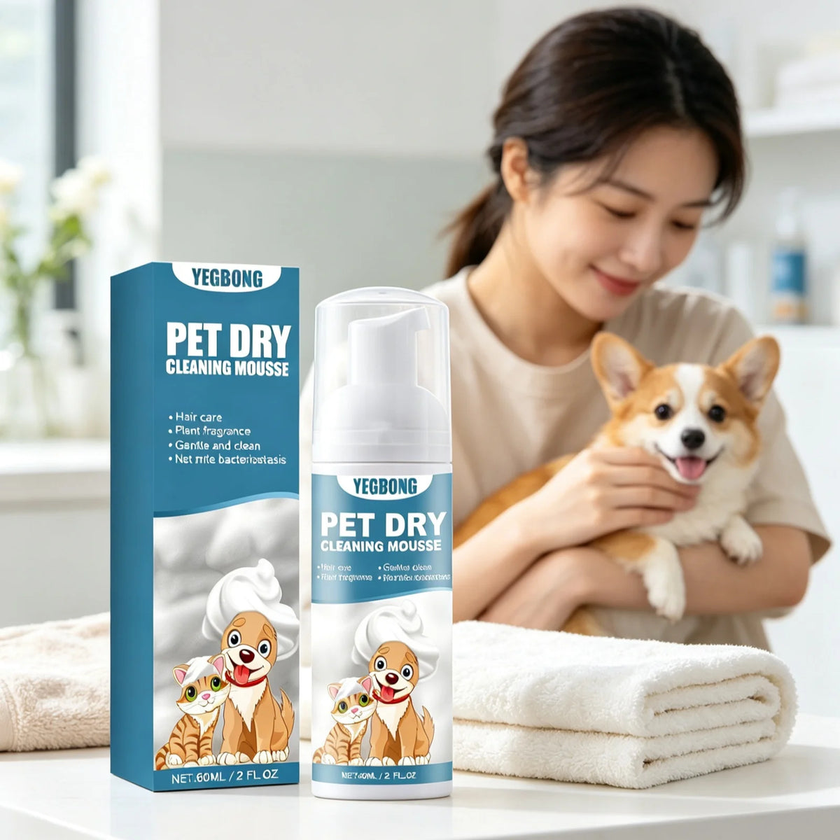 YEGBONG Pet Dry Shampoo Mousse for Gentle Skin Cleansing
