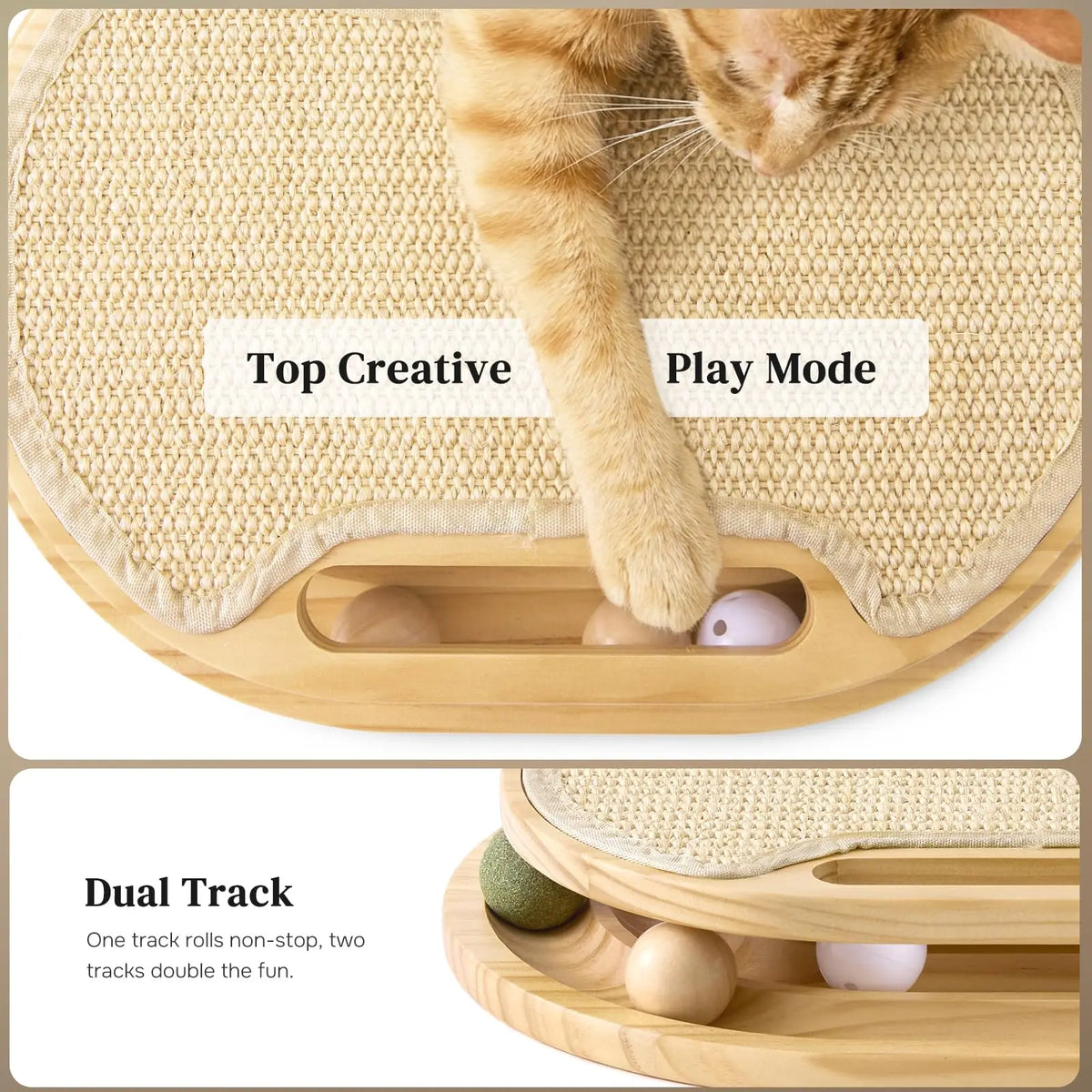 Cat Scratcher With Sisal Pad And Interactive Ball Track Toy