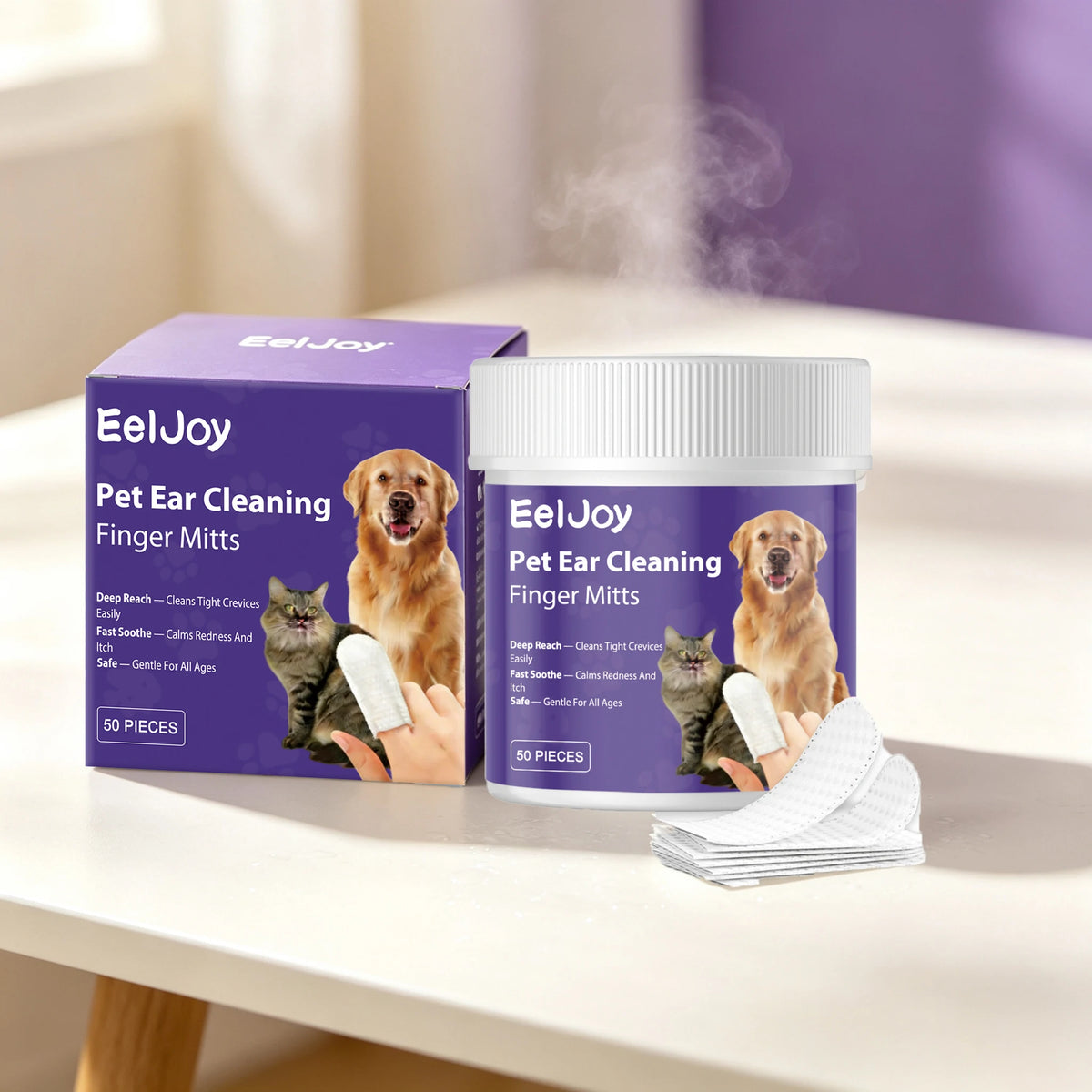 Gentle Pet Ear Cleaning Finger Wipes for Dogs and Cats