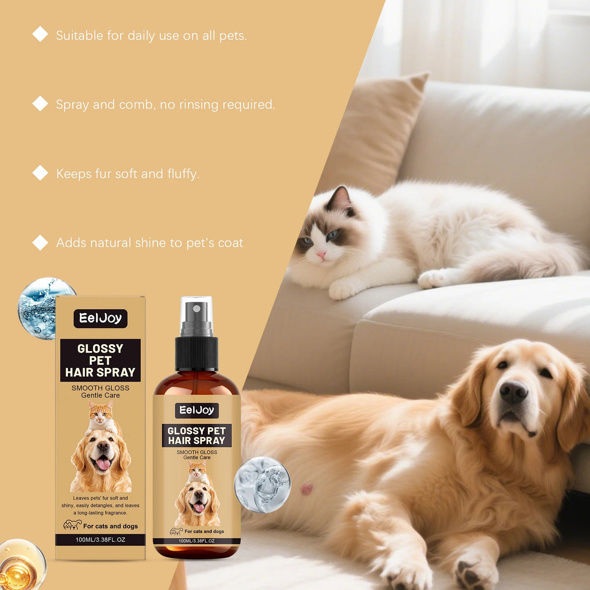 Gentle Pet Hair Care Spray For Smooth Glossy Coats