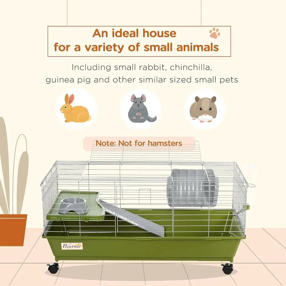 Rolling Small Animal Cage With Water Bottle And Hay Feeder