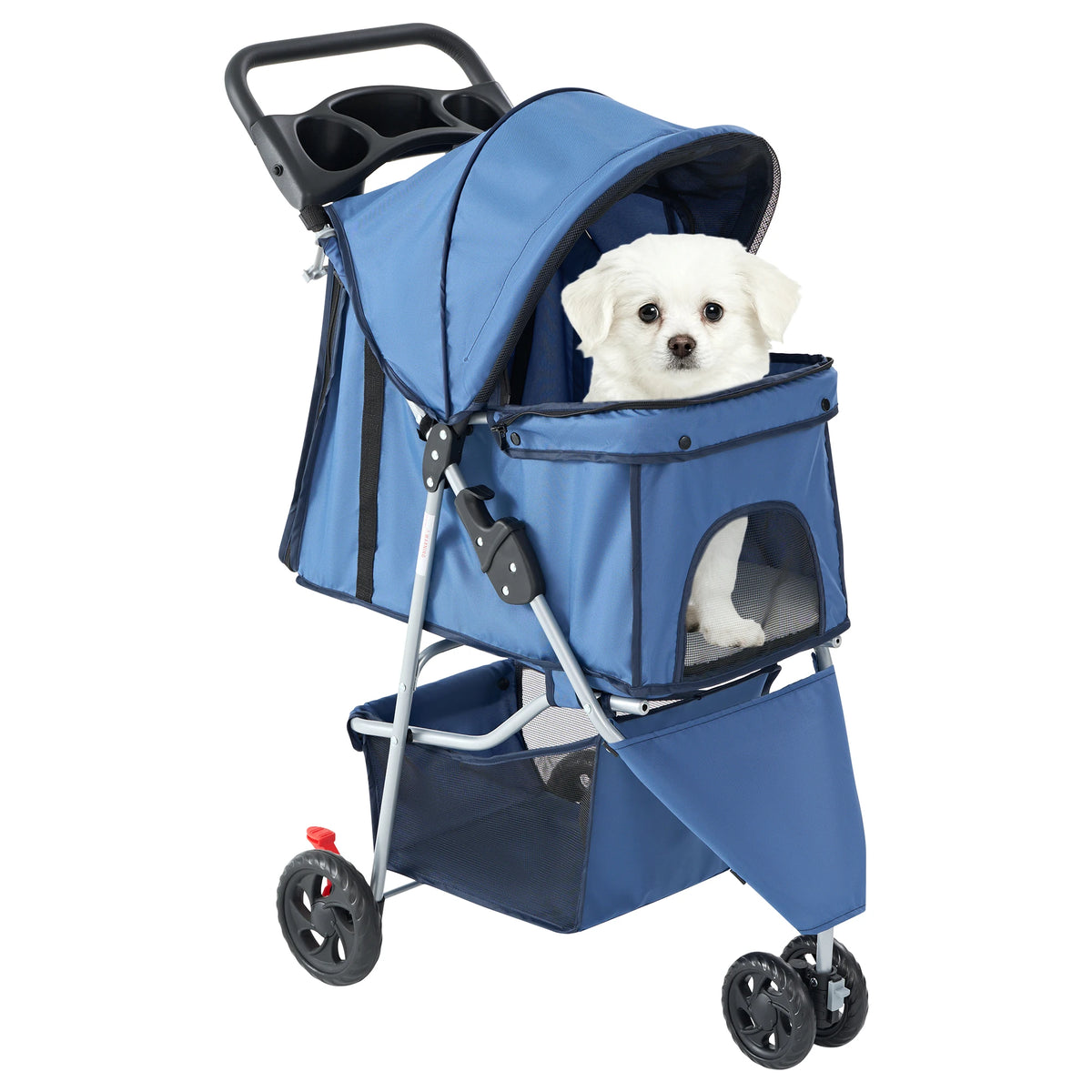 Foldable Pet Stroller With Mesh Windows And Storage Basket