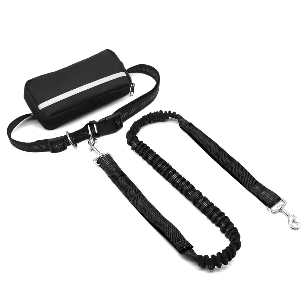 Hands Free Dog Leash With Waist Belt And Zipper Pouch