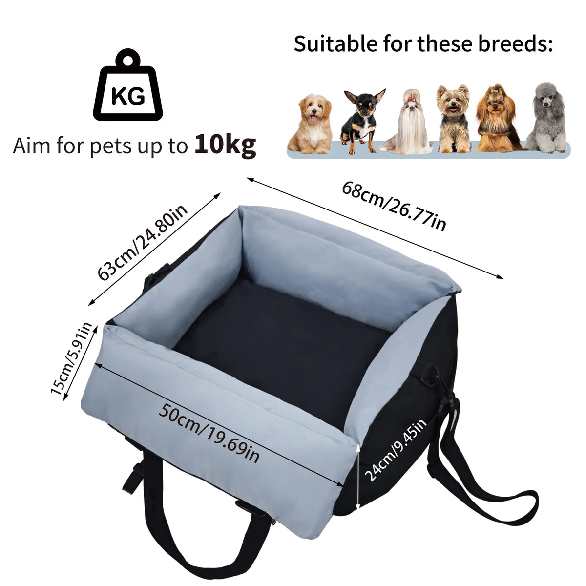 BORWART Dog Car Seat With Safety Belt And Washable Cover