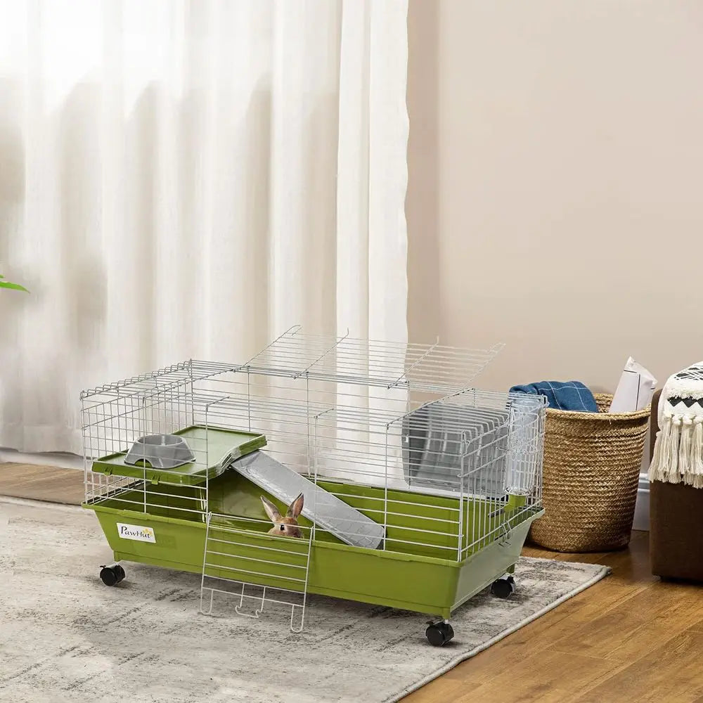 Rolling Small Animal Cage With Water Bottle And Hay Feeder
