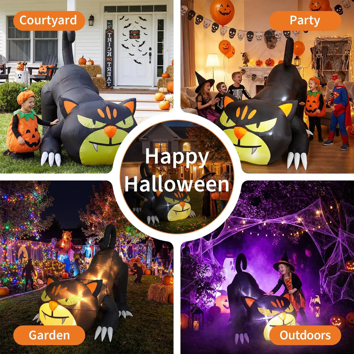 Halloween Inflatable Cat With Built In Fan And LED Lighting