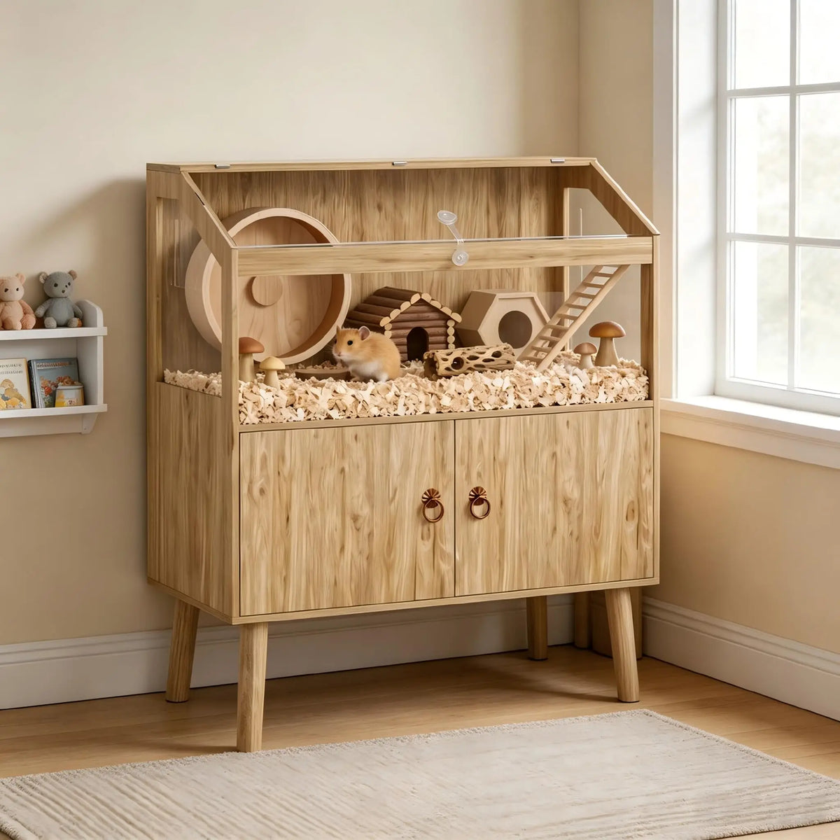 Wooden Small Animal Cage With Integrated Storage Cabinet