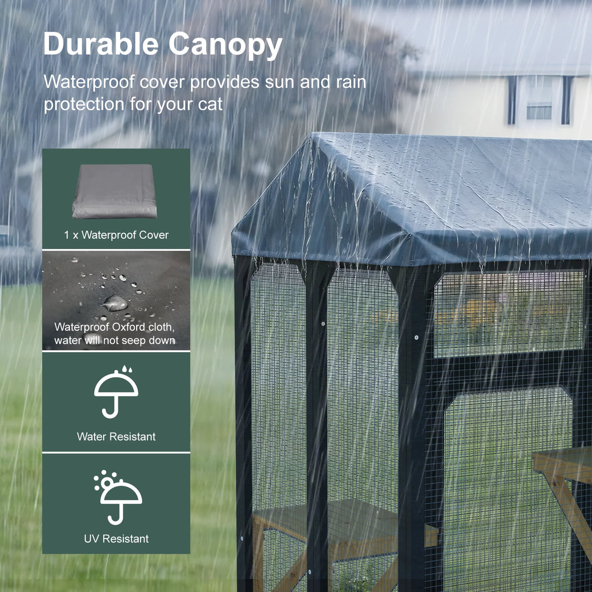 Outdoor Cat Catio Enclosure With Waterproof Cover And Resting Platforms