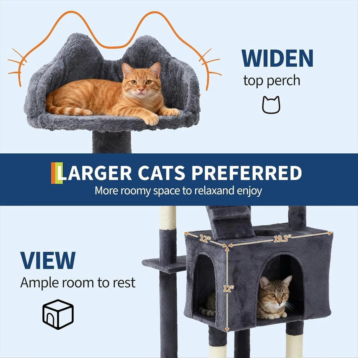 Large Cat Multi-Level Tower With Sisal Scratching Posts Condos Perches