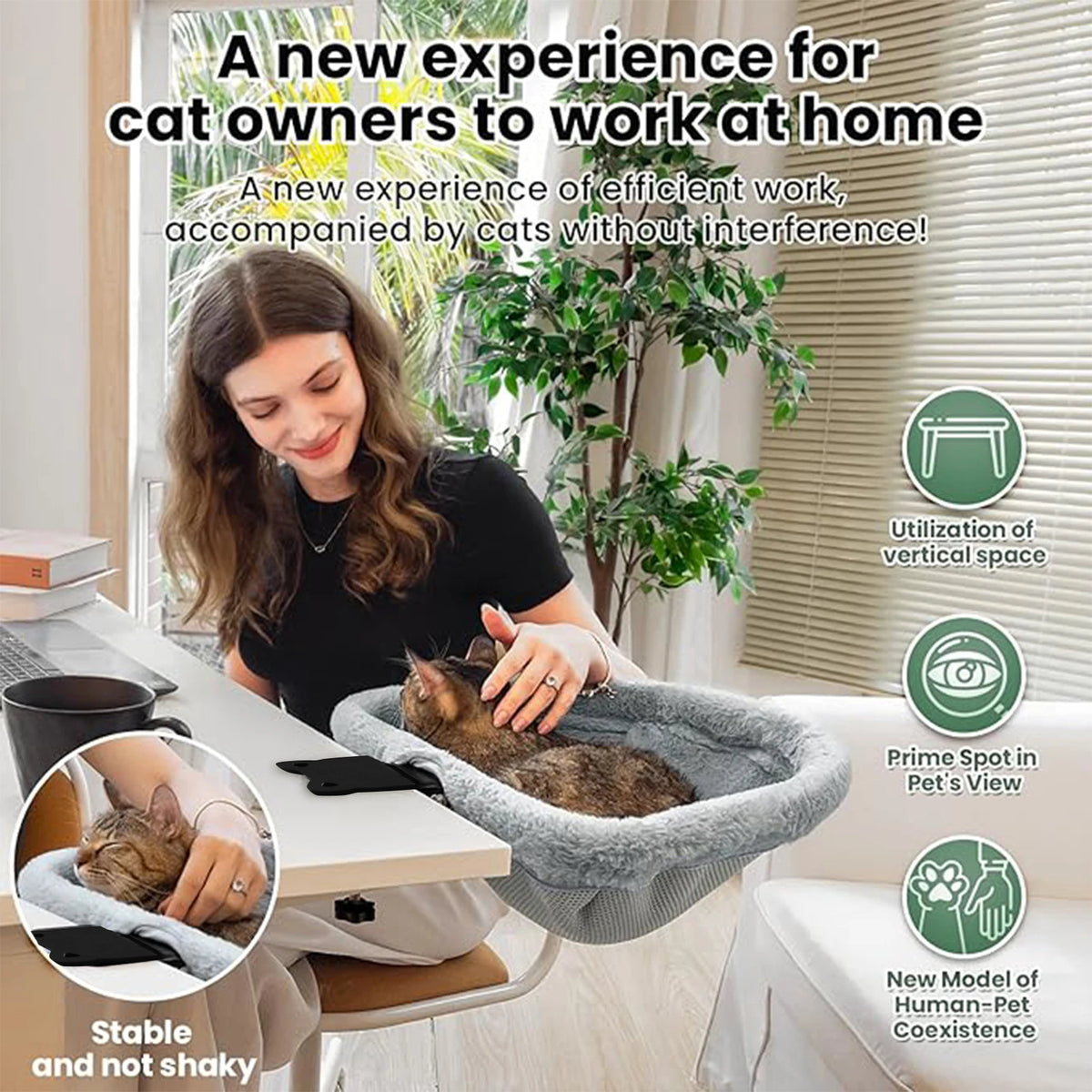 CWV Foldable Cat Desk Hammock With Non Slip Clamp Mount