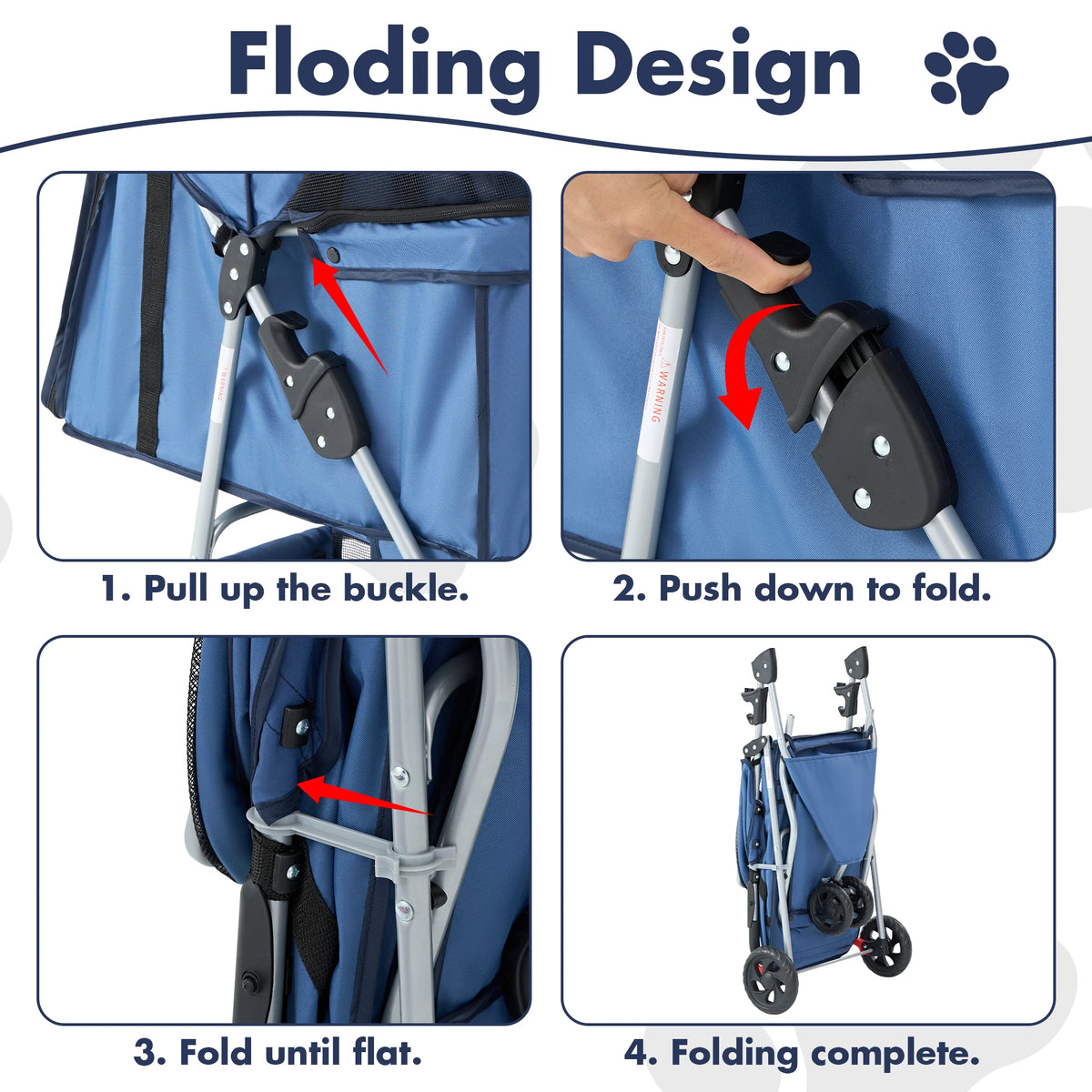 Foldable Pet Stroller With Mesh Windows And Storage Basket