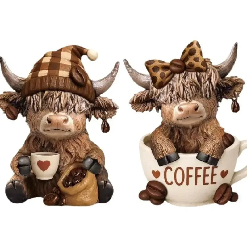 Highland Cow Figurine Statue, Rustic Animal Home Decor Ornament