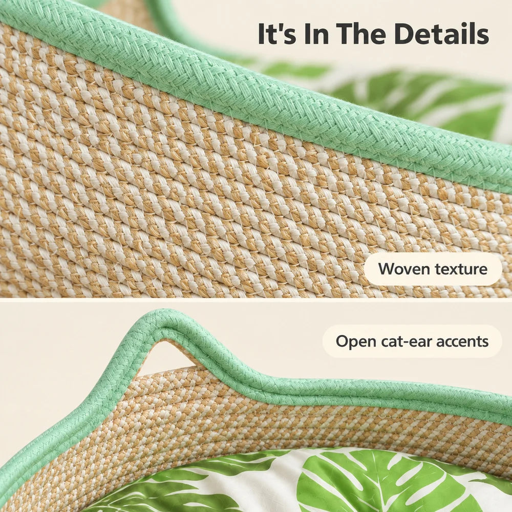 Woven Cat Bed For Indoor Cats Round Cat Basket With Cat Ear Design Cozy Cat Lounger For Kittens And Small Cats Indoor Pet Sleeping Basket For Napping And Relaxing