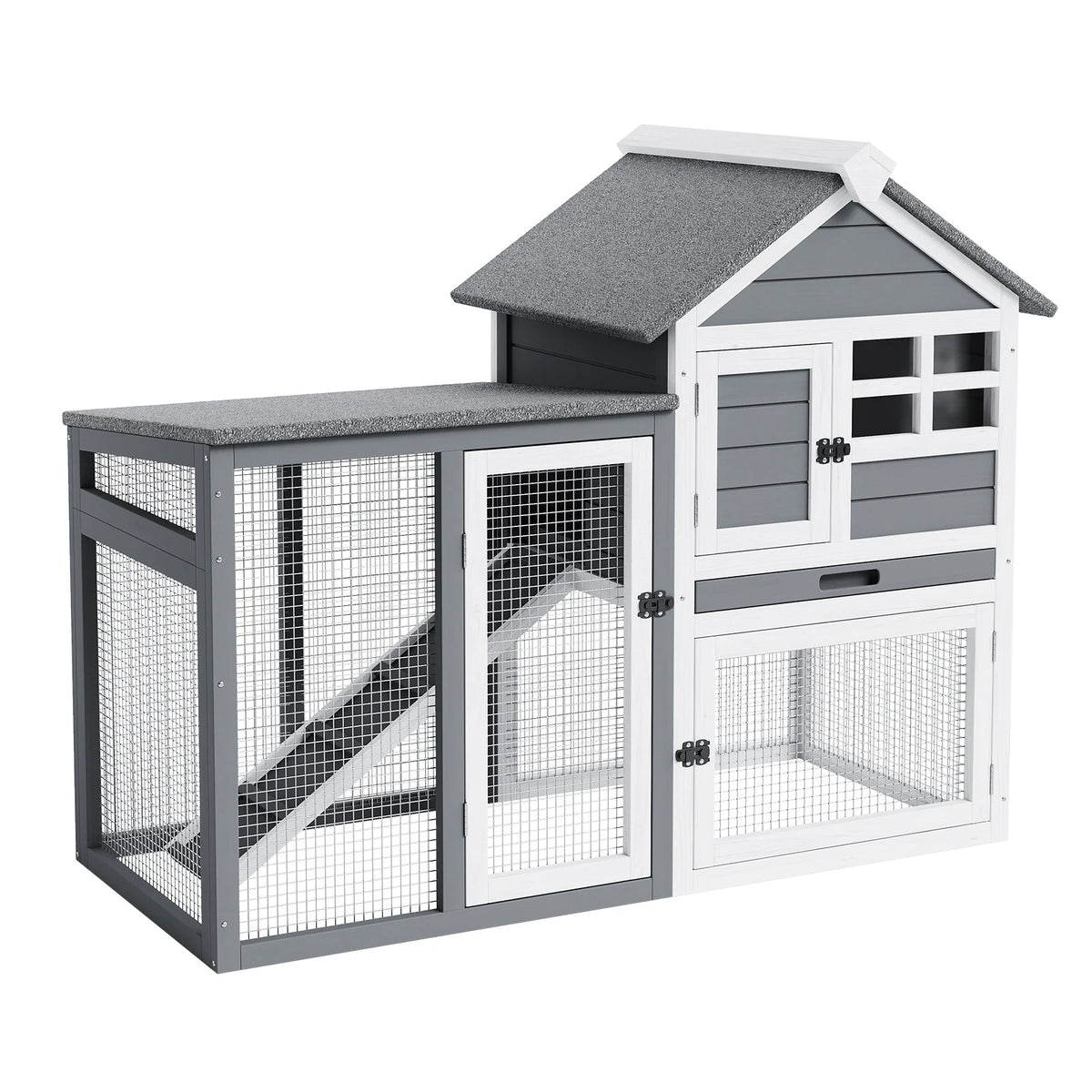 Two Story Wooden Rabbit Hutch And Chicken Coop With Ramp
