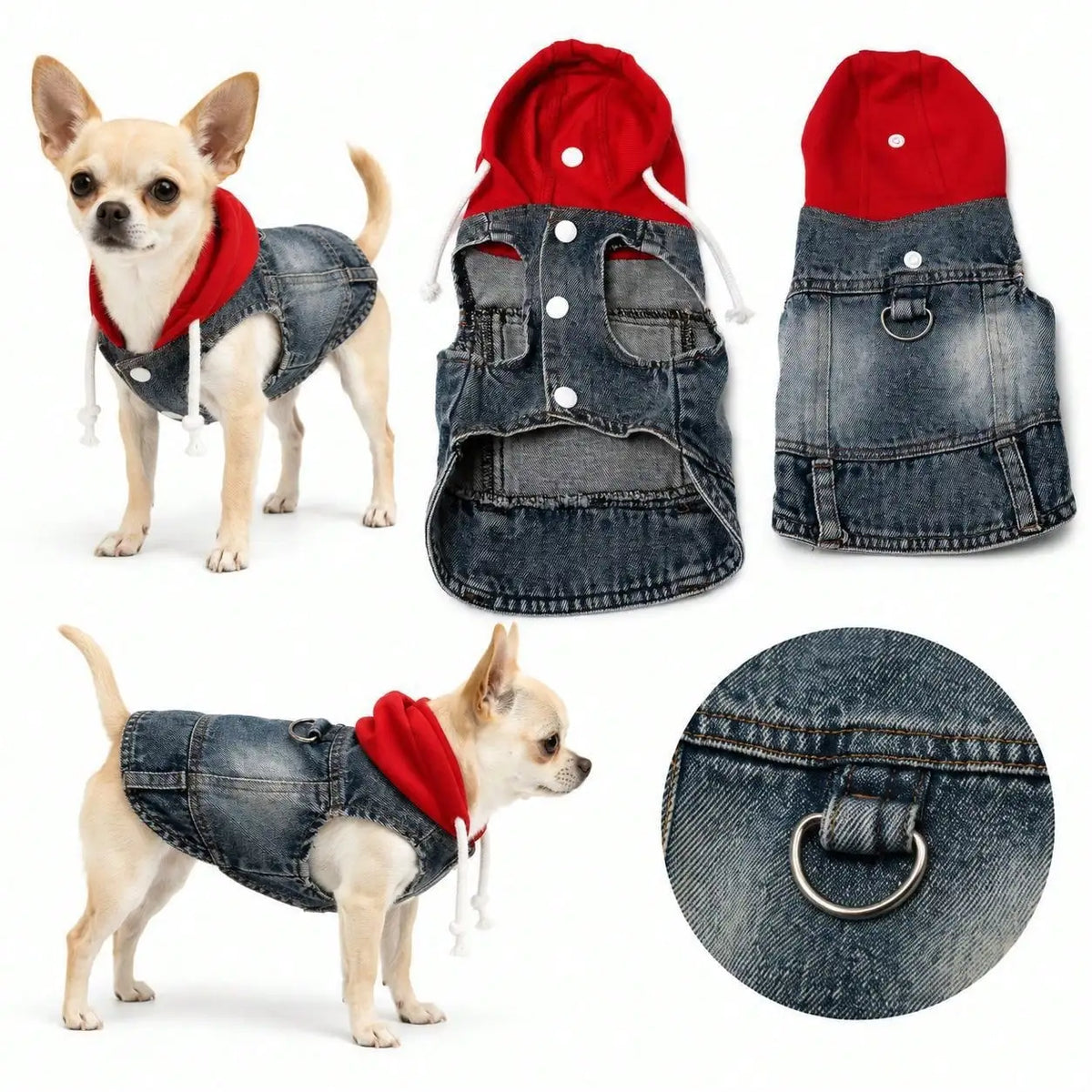 Pet Denim Hoodie Vest With Drawstring For Dogs And Cats
