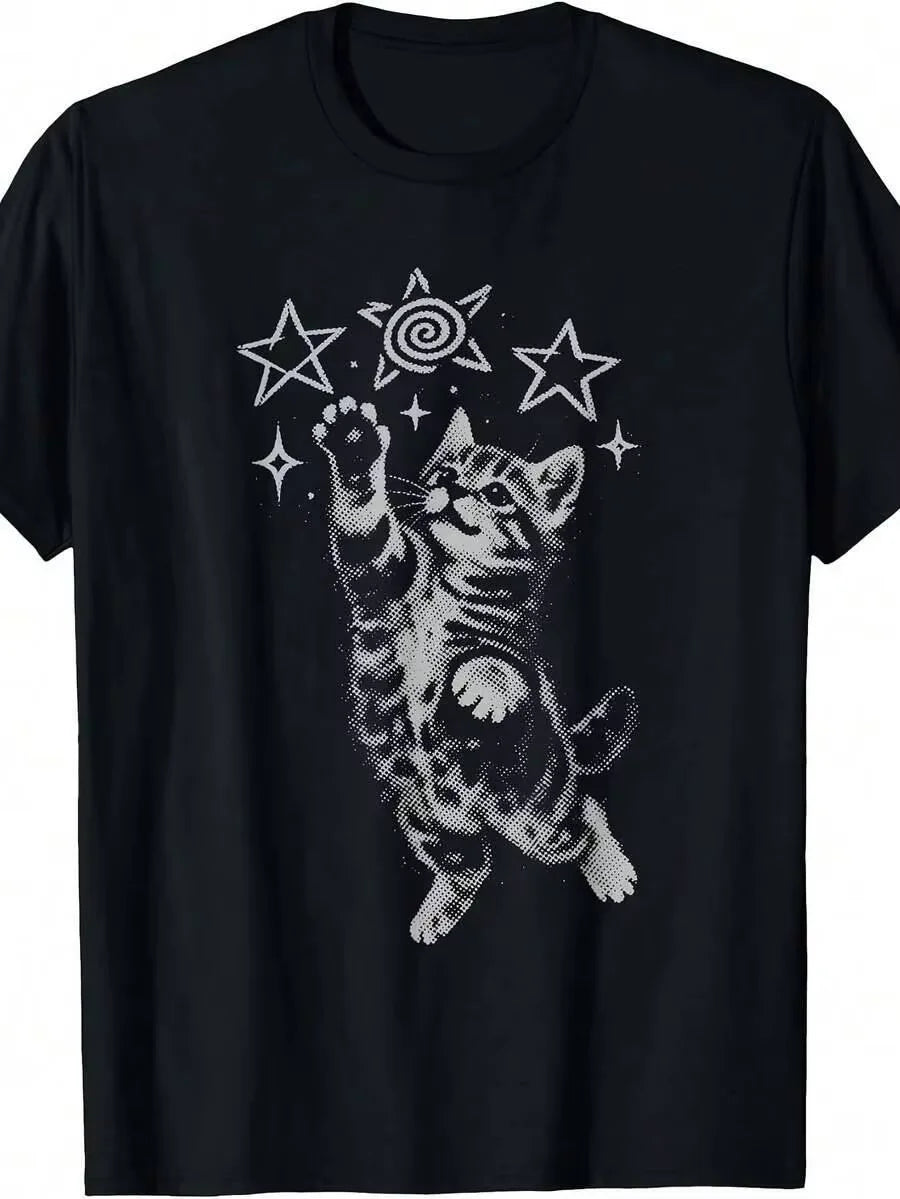 Funny Cat Graphic Cotton T Shirt For Everyday Casual Wear
