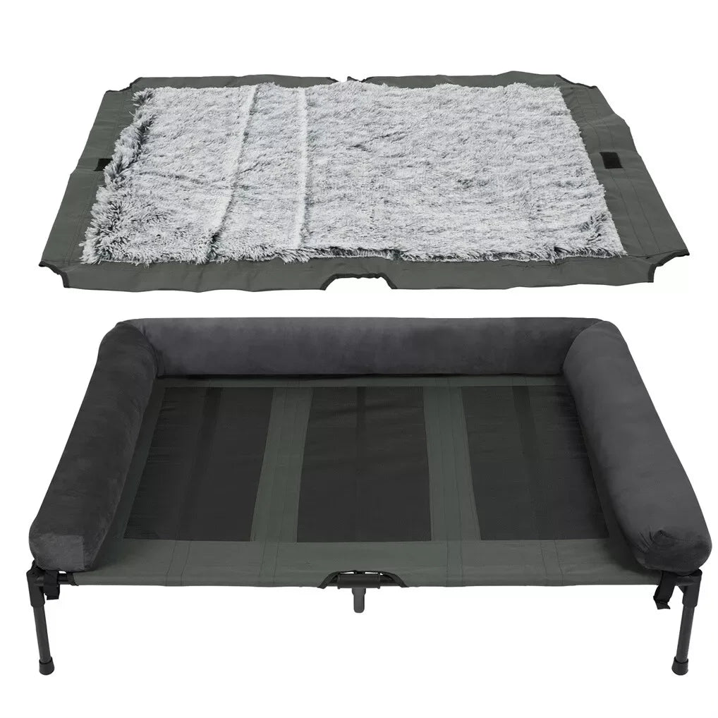 BINGOPAW Outdoor Elevated Cooling Dog Bed With Detachable Plush Bolster