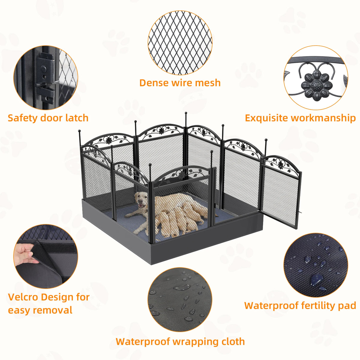 BINGOPAW Foldable Metal Dog Playpen With Gate And Whelping Mat