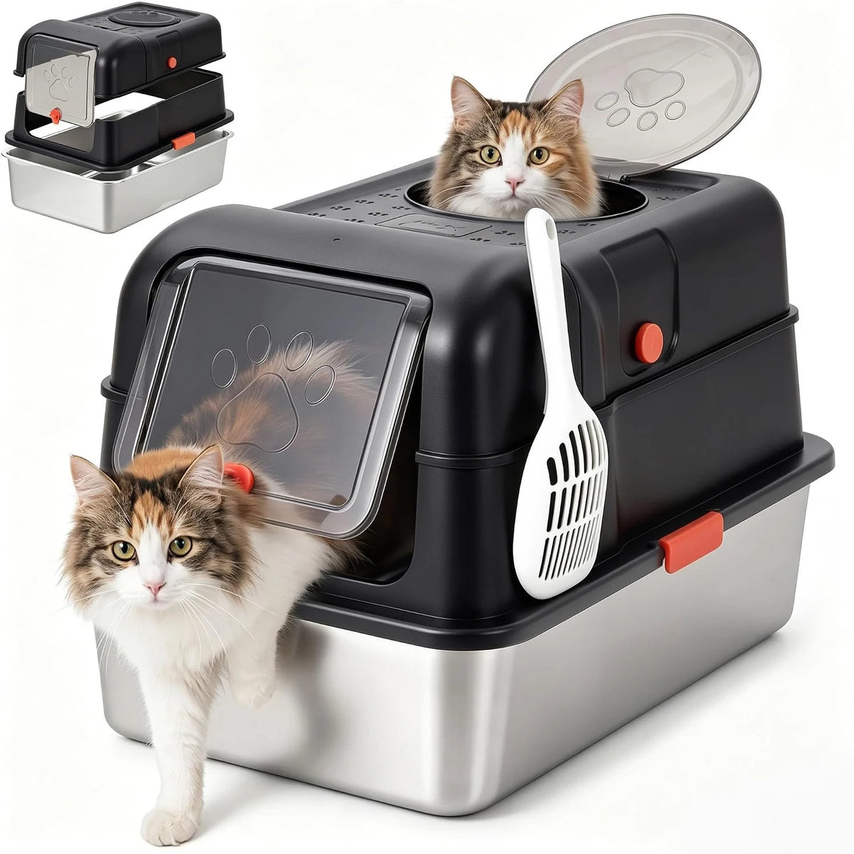 HiMISS Enclosed Stainless Steel Cat Litter Box With Leakproof Design