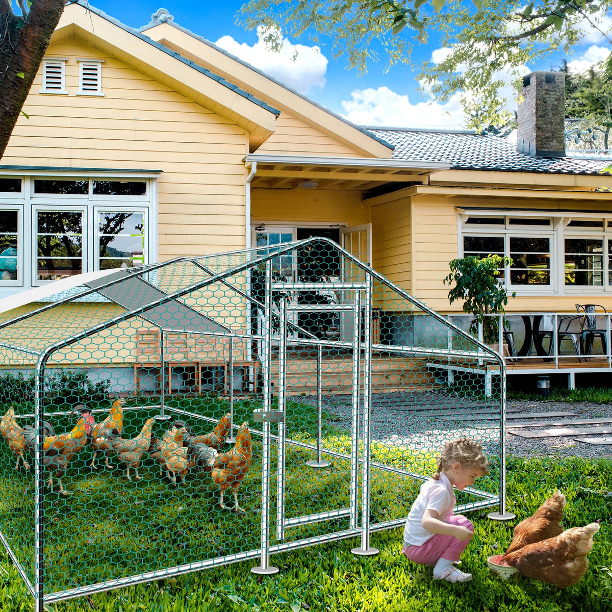 Heavy Duty Galvanized Metal Chicken Coop Run With Weather Resistant Roof