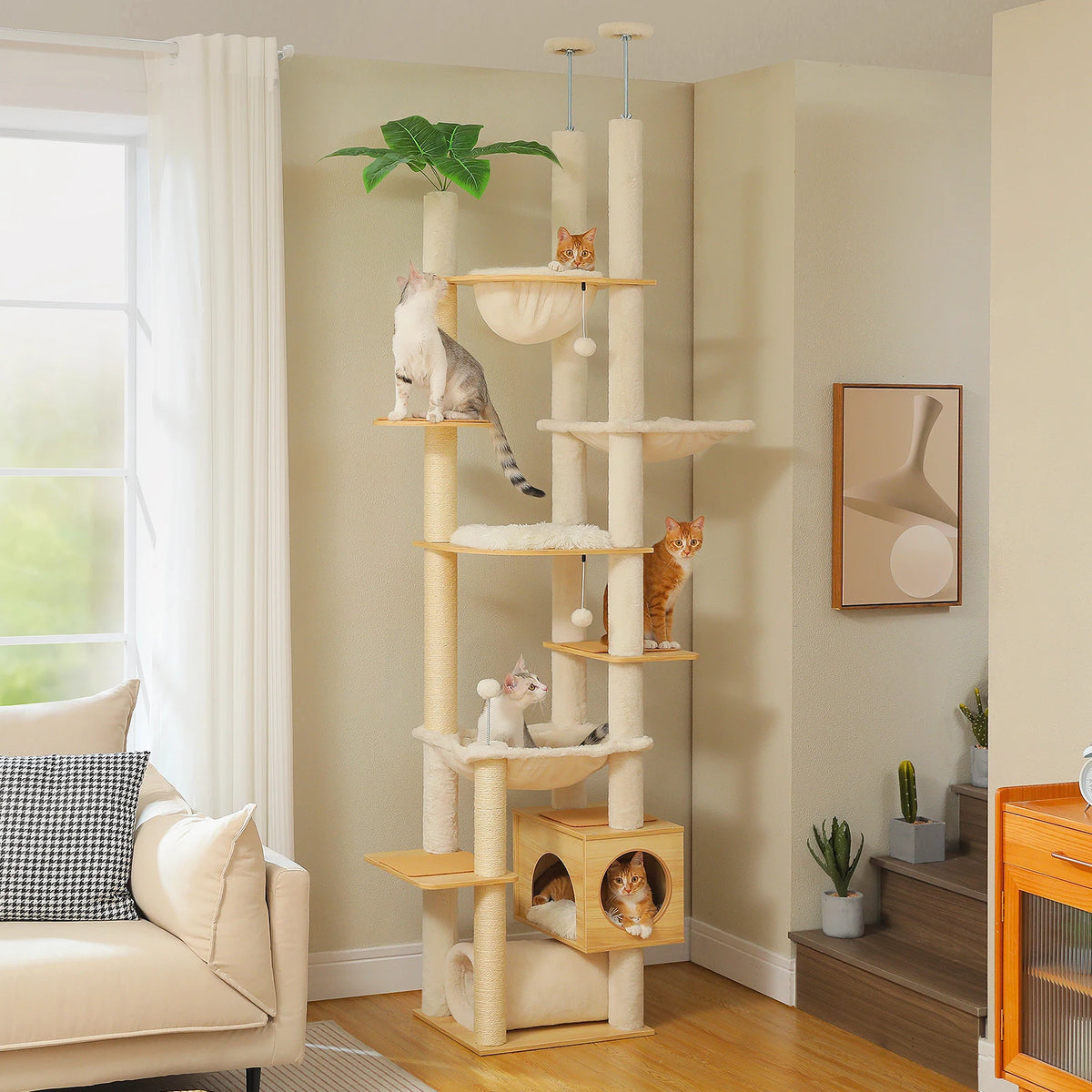 PAWZ Road Wooden Cat Tree With Hammock And Sisal Scratching Posts