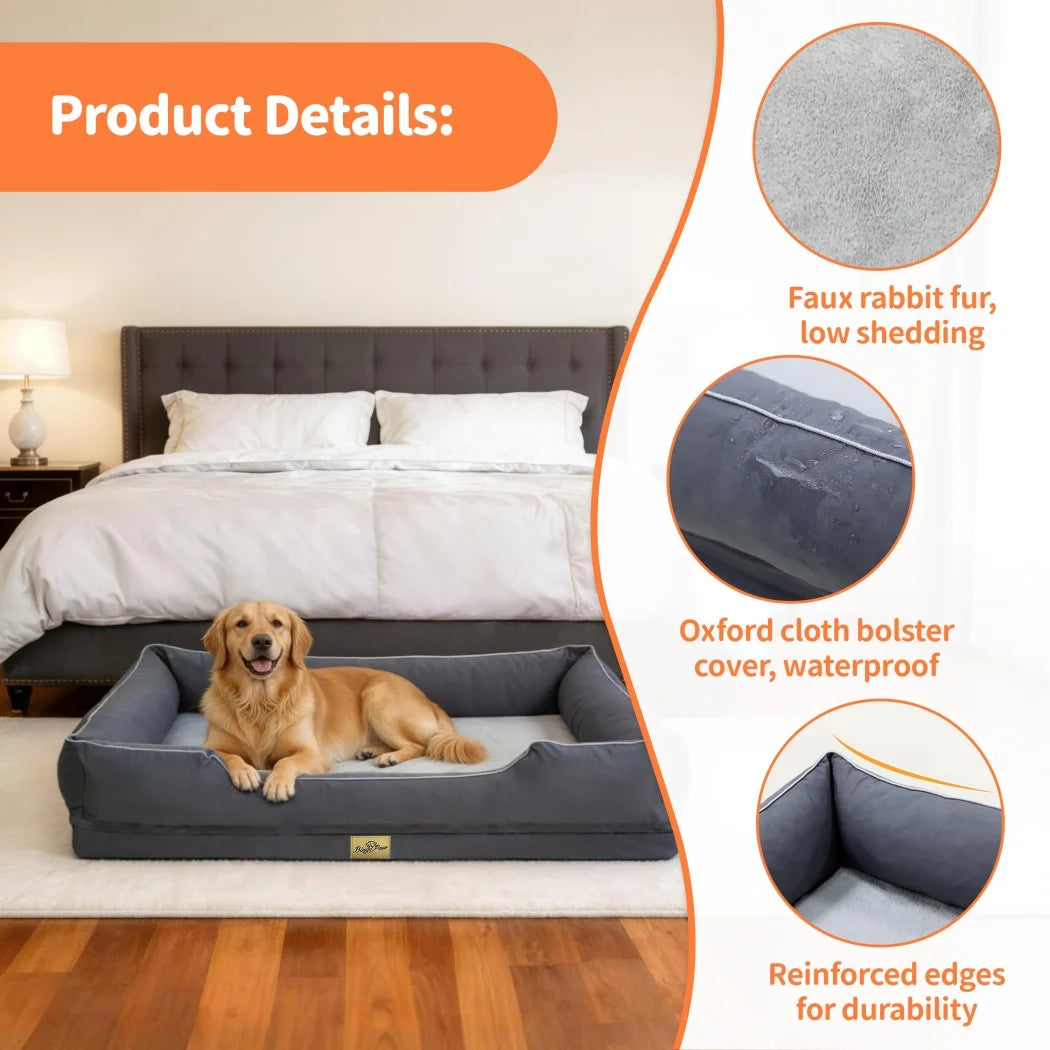 BORWART Orthopedic Dog Bed Soft Bolster Support For Calming Comfort