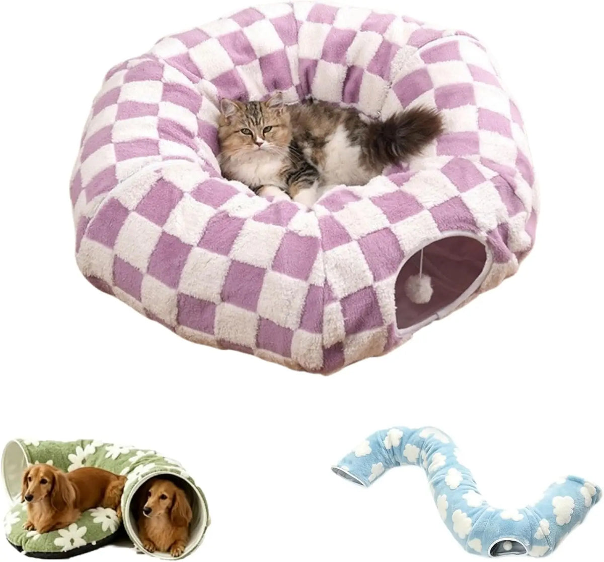 Plush Flower Design Foldable Dachshund Tunnel Bed For Dogs