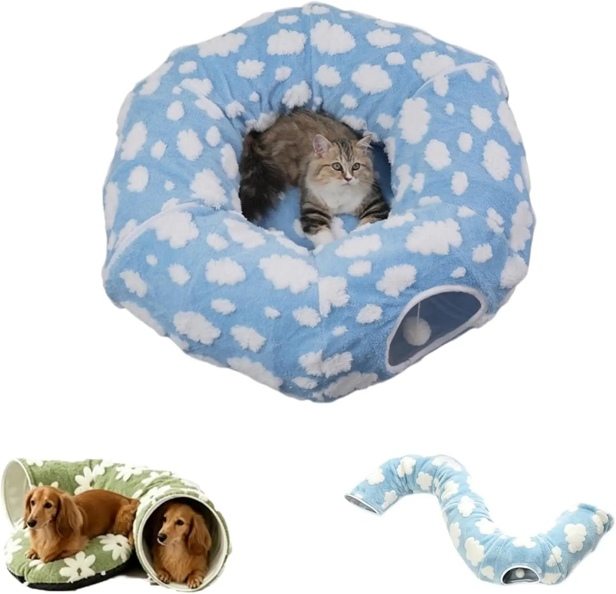 Plush Flower Design Foldable Dachshund Tunnel Bed For Dogs