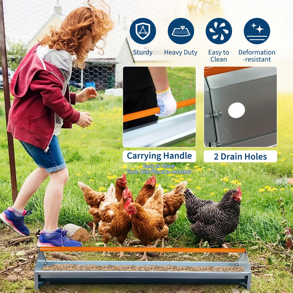 Galvanized Steel Poultry Feeding Trough With Crossbar And Drainage Holes