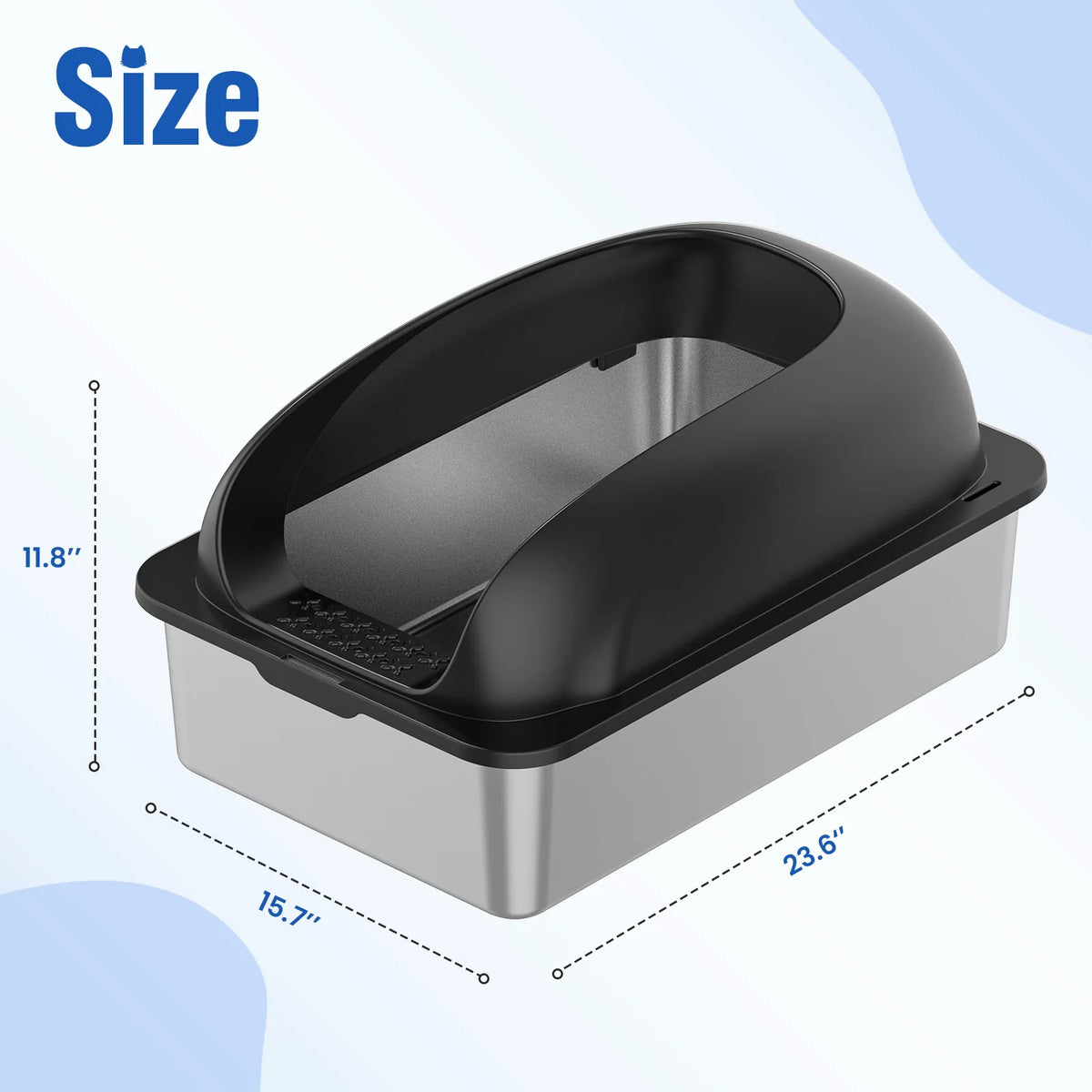 Stainless Steel Covered Cat Litter Box with Scoop and Mat