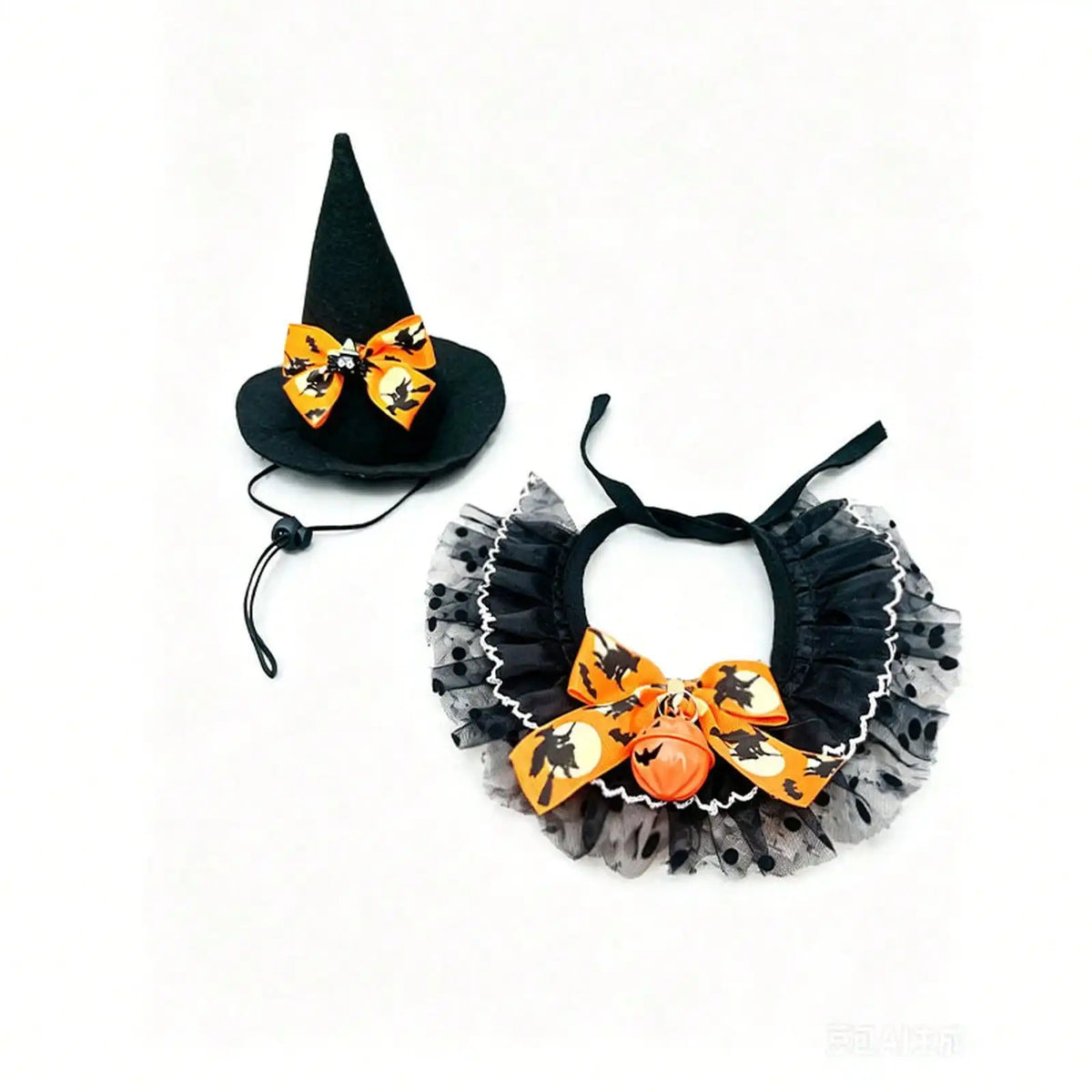 Halloween Pet Bandana Hat Set With Lace Trim Costume, Party Accessory