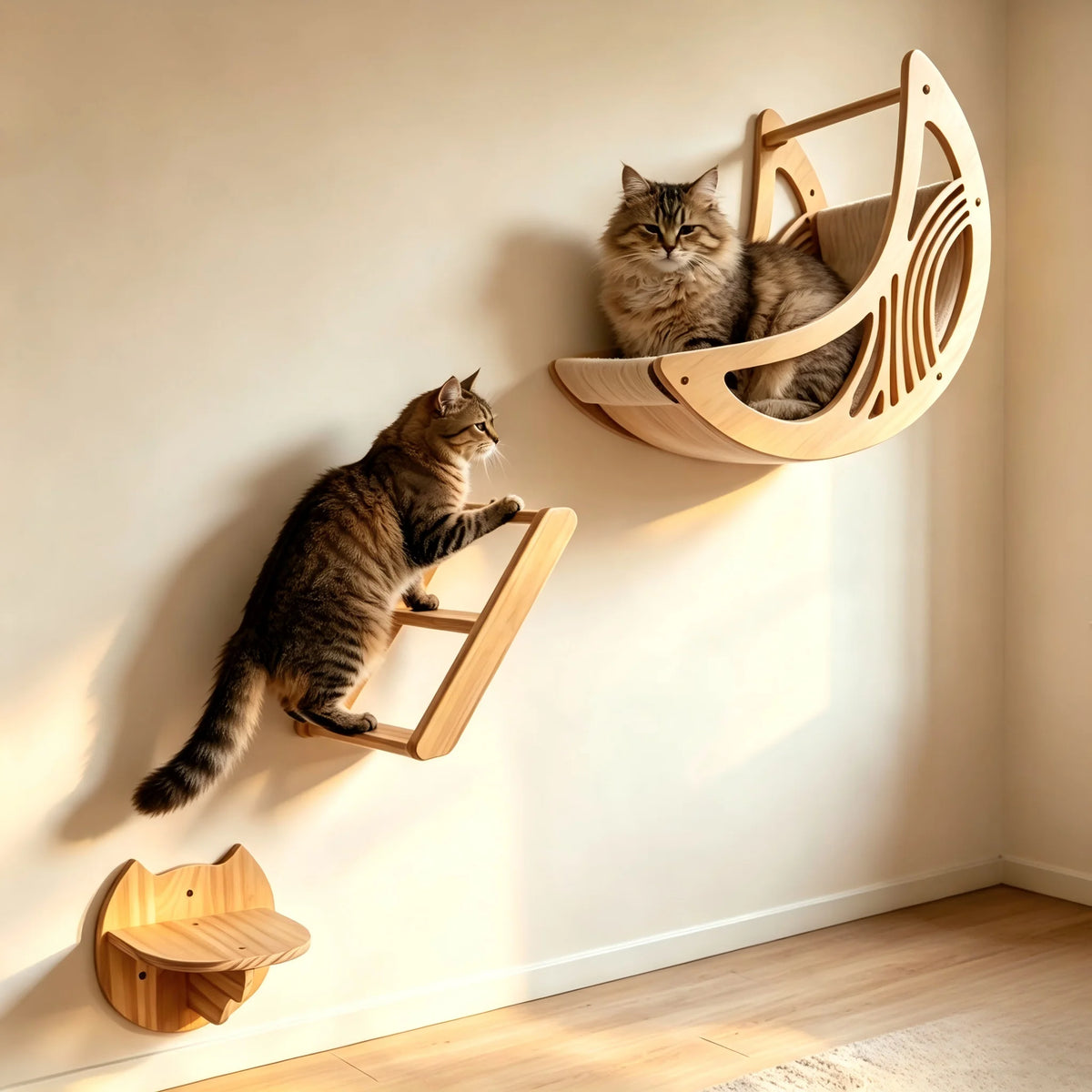 CWV Wall Mounted Cat Shelves Moon Hammock And Star Perches