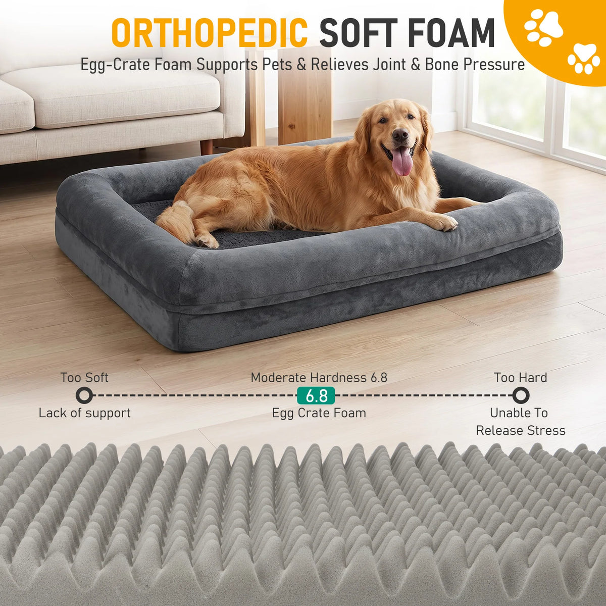 OUTWIND Orthopedic Bolster Dog Bed With Raised Sides Non Slip Base