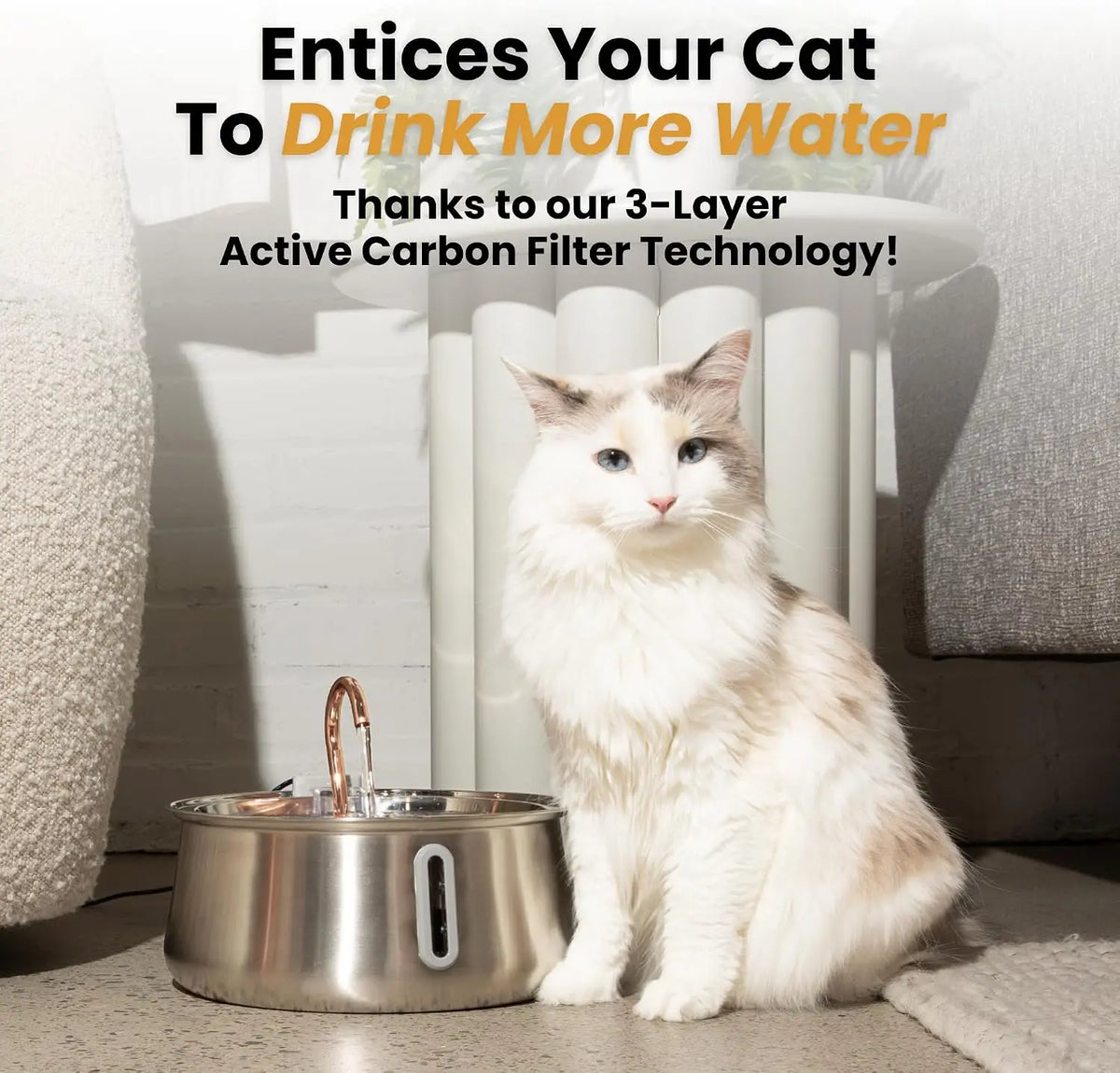 KittySpout Stainless Steel Wireless Cat Water Fountain for Pets