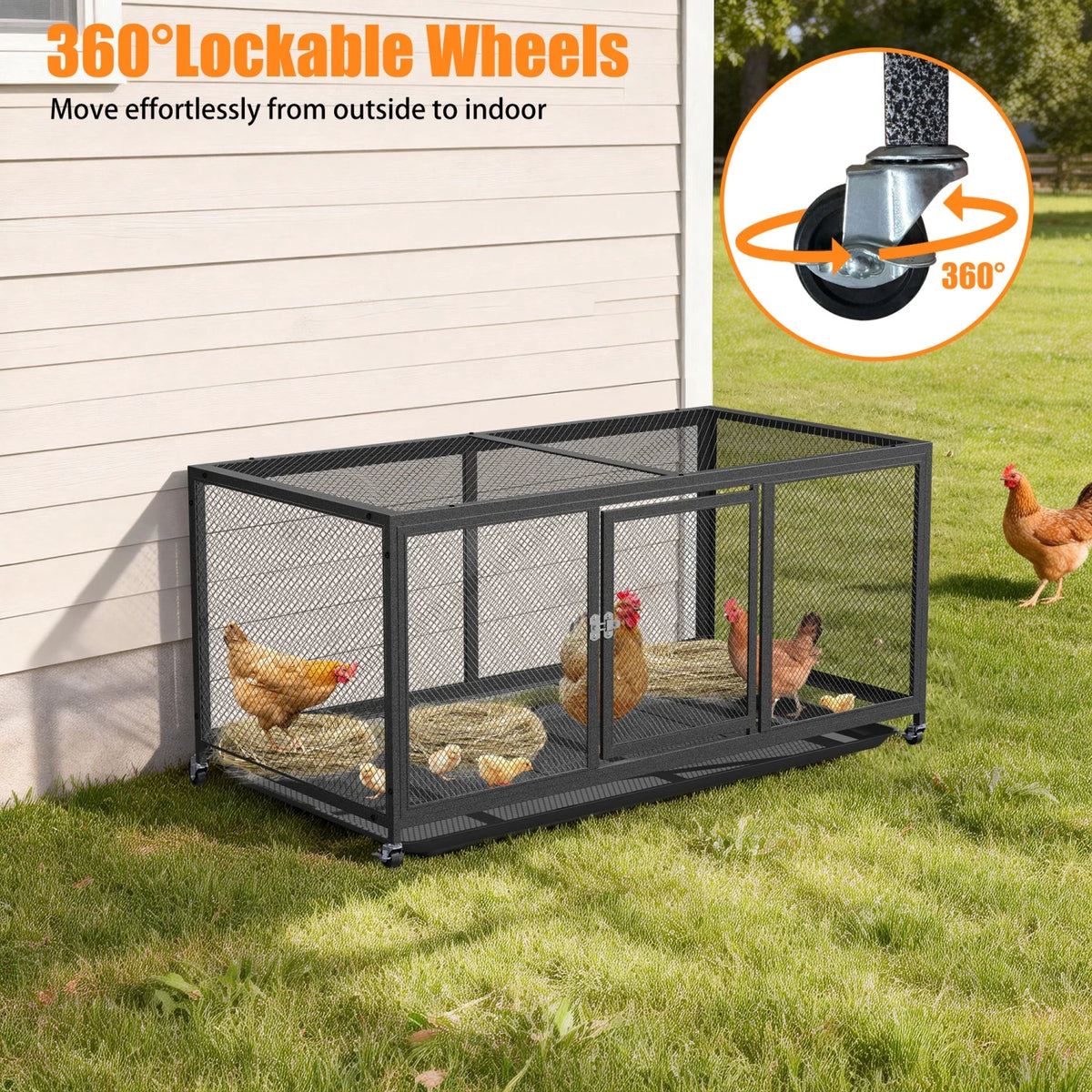 BINGOPAW Metal Walk In Chicken Coop With Cover And Wheels