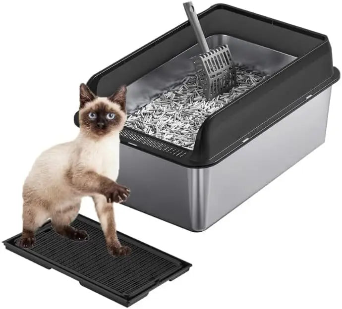 Garvee Stainless Steel Cat Litter Box With Covered Splash Guard