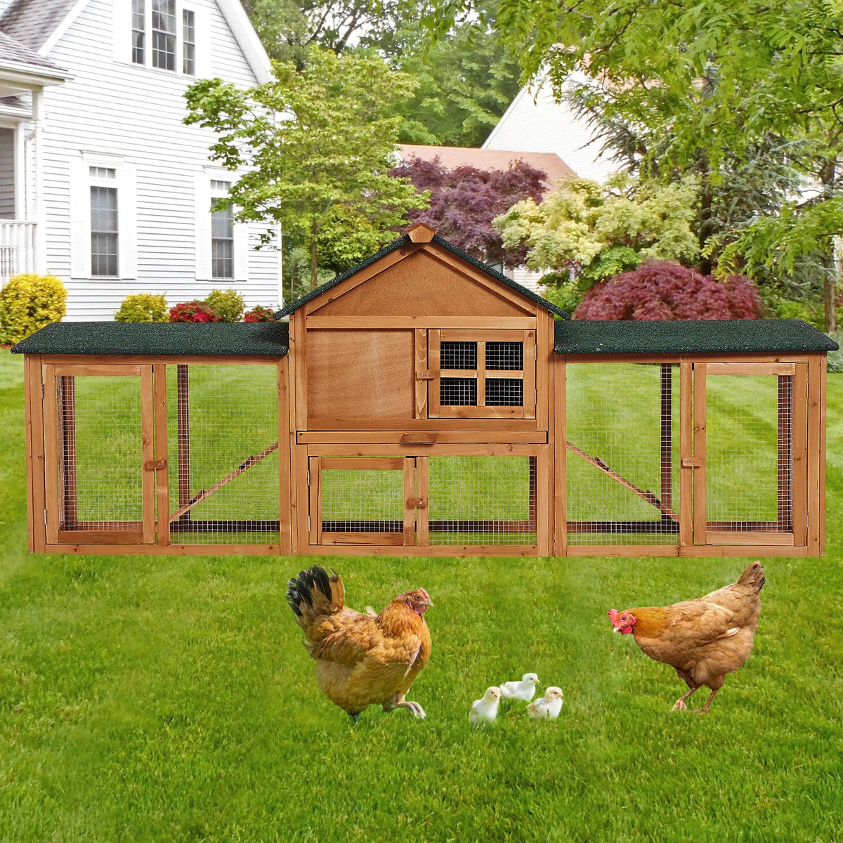 HiMISS Outdoor Rabbit Hutch With Double Runs And Cleaning Tray