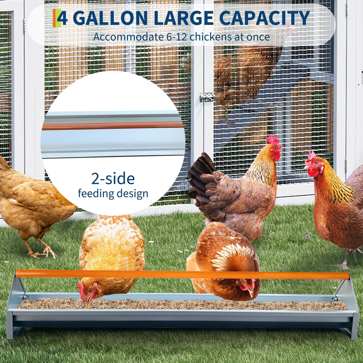 Galvanized Steel Poultry Feeding Trough With Crossbar And Drainage Holes