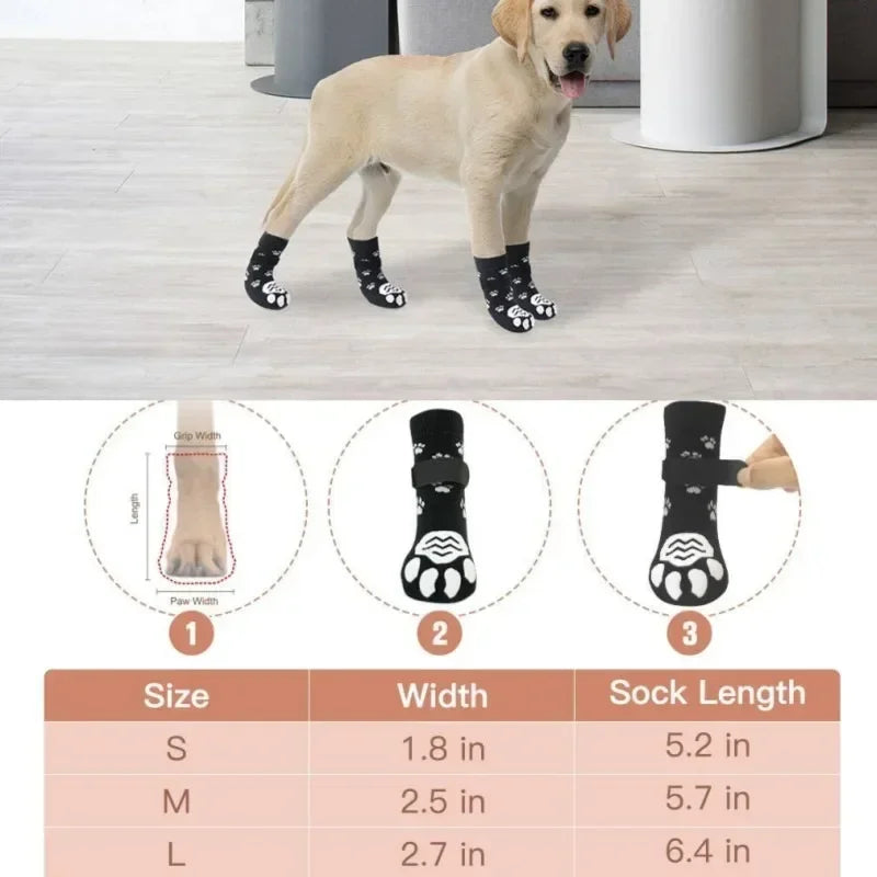 Comfortable Adjustable Non Slip Dog Socks for Indoor Paw Protection