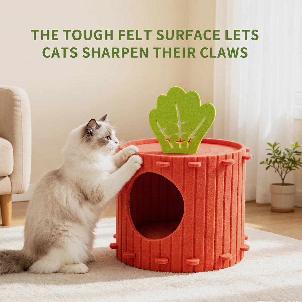 Felt Radish Cat House With Breathable Scratch Resistant Design