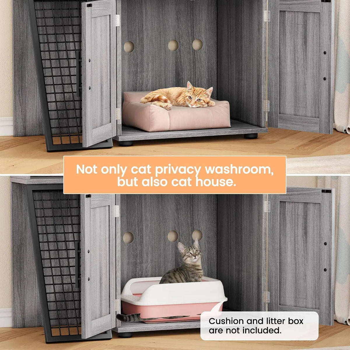 Garvee Villa Cat Litter Box Furniture Enclosure With Ladder