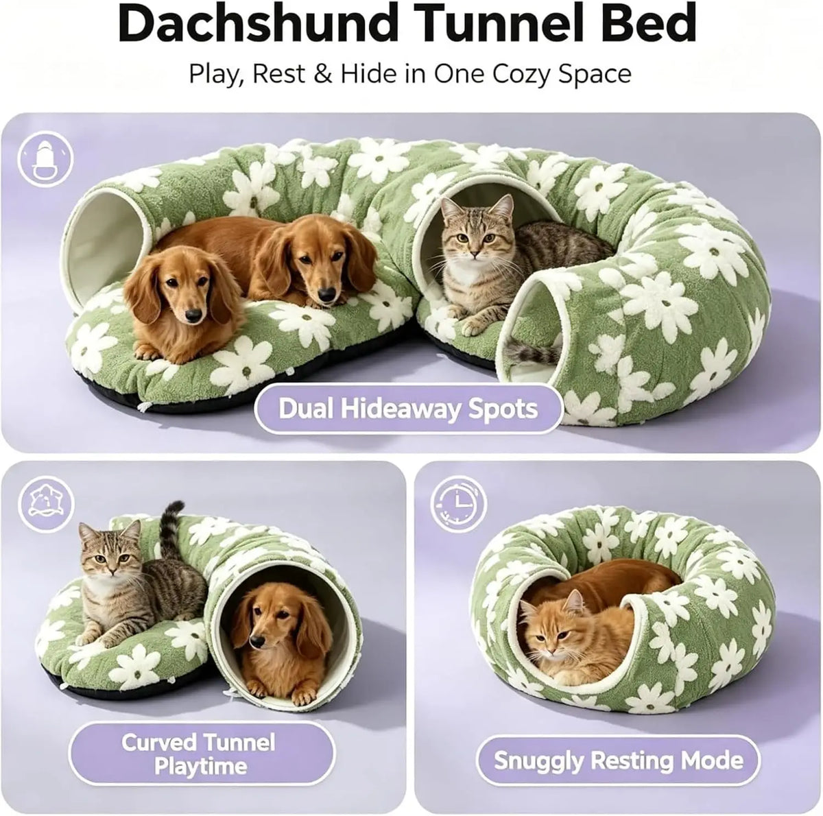 Plush Flower Design Foldable Dachshund Tunnel Bed For Dogs