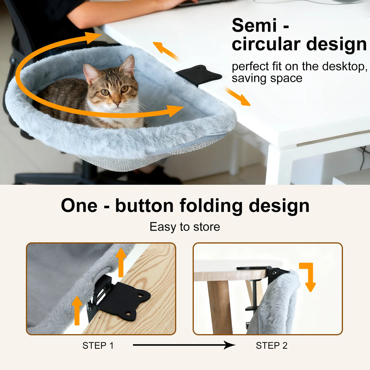 CWV Foldable Cat Desk Hammock With Non Slip Clamp Mount
