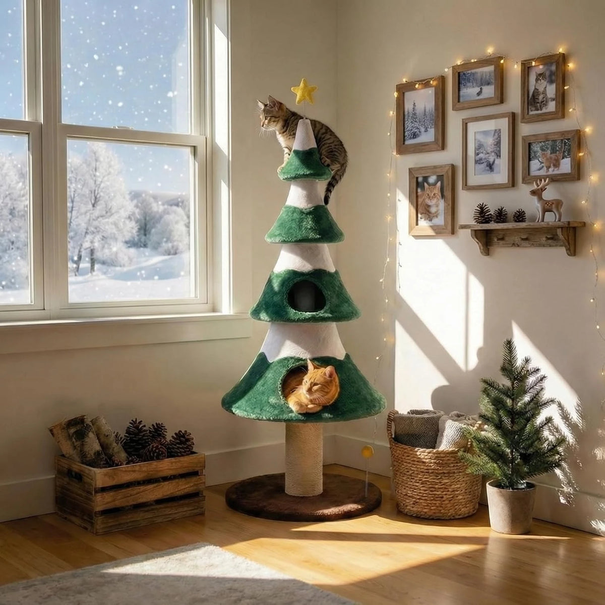 Christmas Cat Tree Tower With Sisal Posts And Cozy Perch