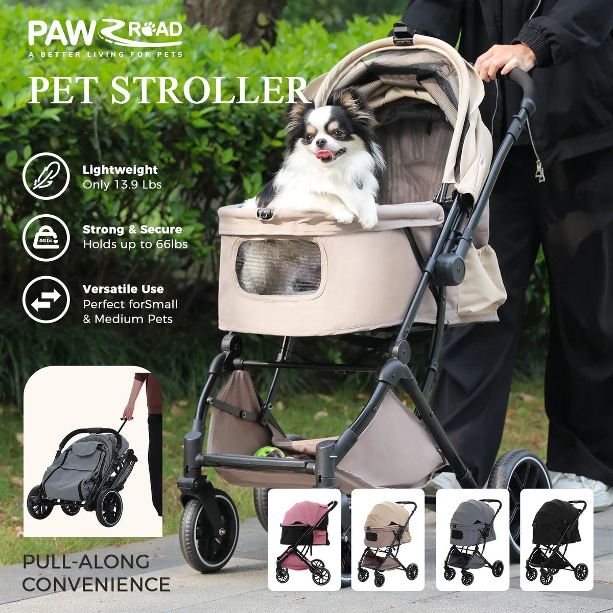 PAWZ Road Foldable Pet Stroller With Reversible Handle